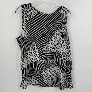 Chico's Womens 2 US L Sleeveless Tiered Top‎ Zebra Leopard Print Black White